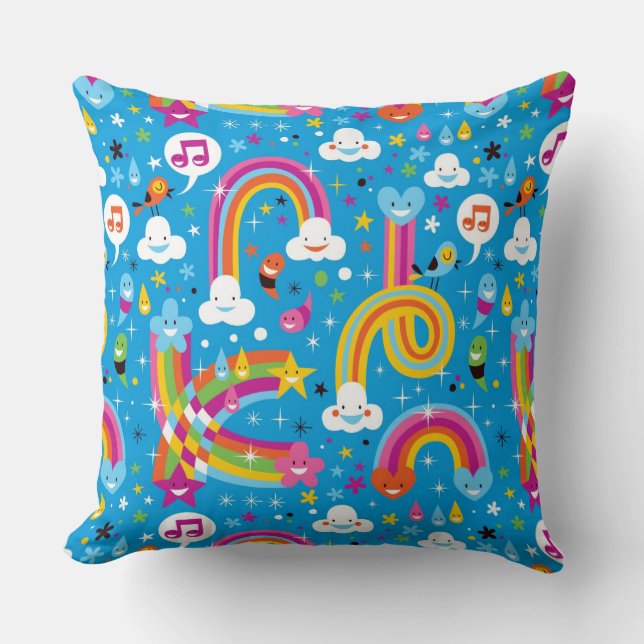 clouds rainbows rain drops hearts pattern cushion (Front)