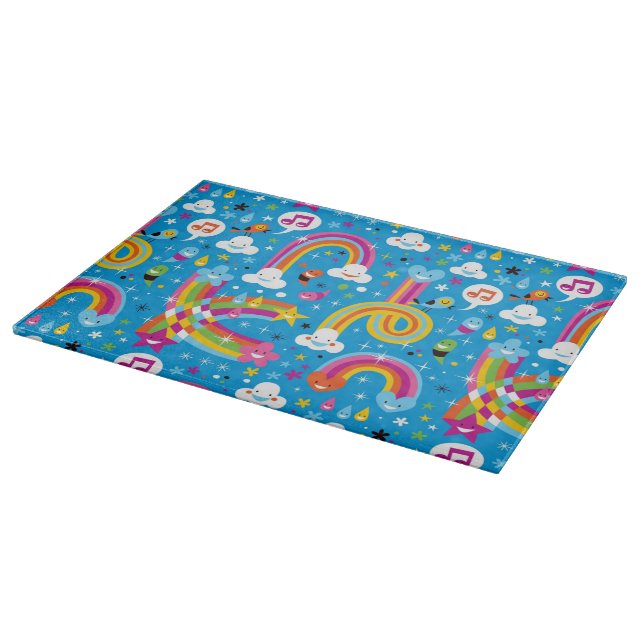 clouds rainbows rain drops hearts pattern cutting board (Corner)
