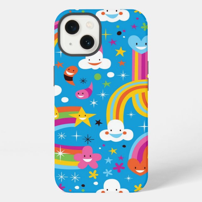 clouds rainbows rain drops hearts pattern iPhone case (Back)