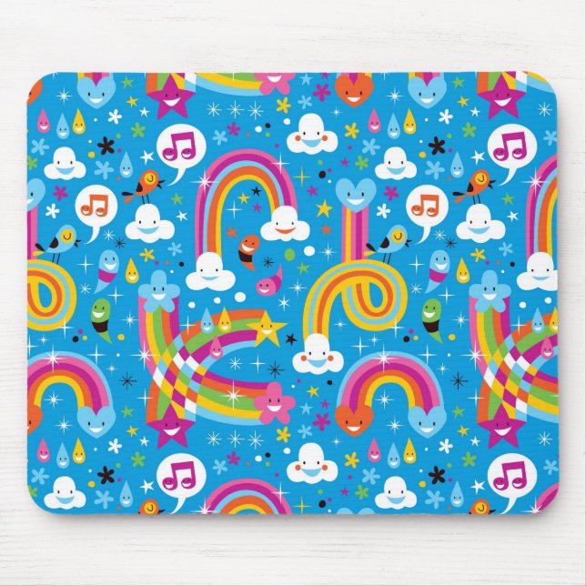 clouds rainbows rain drops hearts pattern mouse pad (Front)