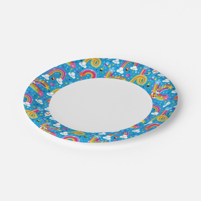 clouds rainbows rain drops hearts pattern paper plate (Angled)