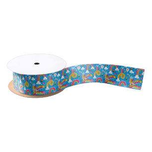 clouds rainbows rain drops hearts pattern satin ribbon