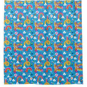 clouds rainbows rain drops hearts pattern shower curtain