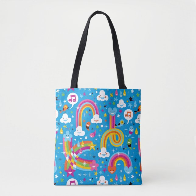 clouds rainbows rain drops hearts pattern tote bag (Front)