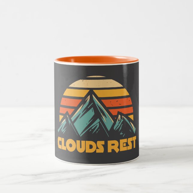 Clouds Rest Mountain Yosemite Retro Turquoise Two-Tone Coffee Mug (Center)