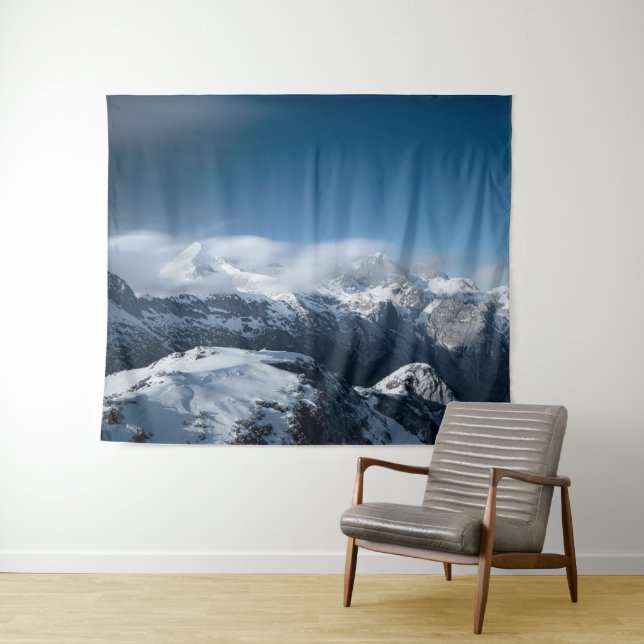 Clouds rolling above snowy mountains tapestry (In Situ (Horizontal))