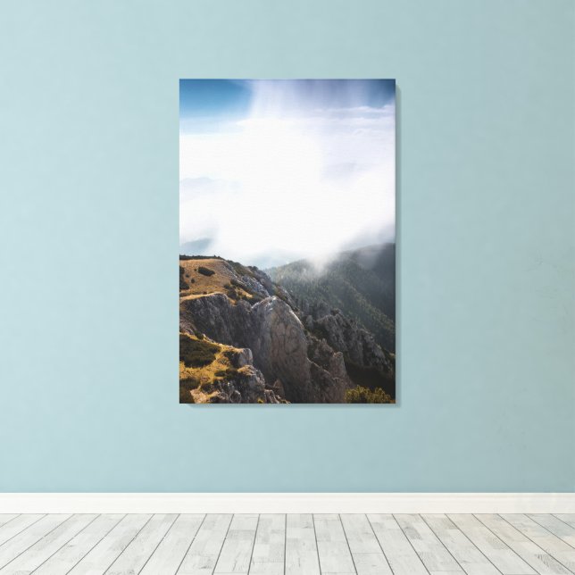 Clouds rolling over mountains canvas print (Insitu (Wood Floor))