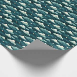 Clouds & Stars on a Dark Teal Wrapping Paper