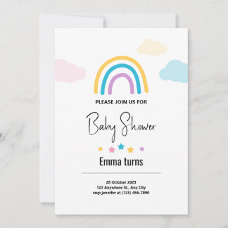 Clouds & Stars Rainbow Baby Boy Baby Shower Invita Invitation