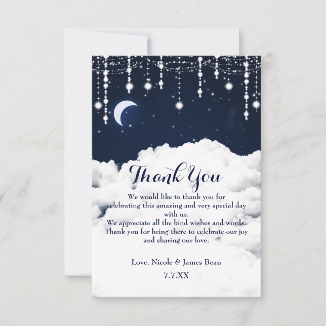 Clouds & Stars Sparkle Celestial Thank You Card (Front)