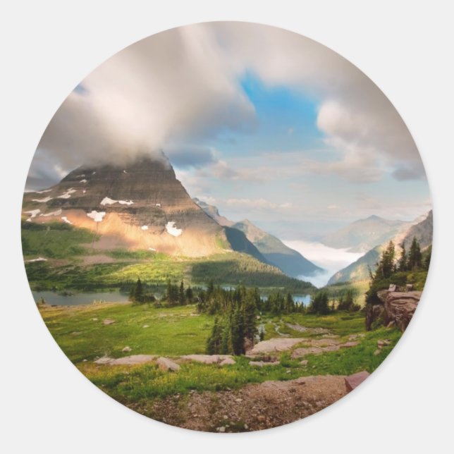 Clouds Sweeping Through Mountains Classic Round Sticker (Front)
