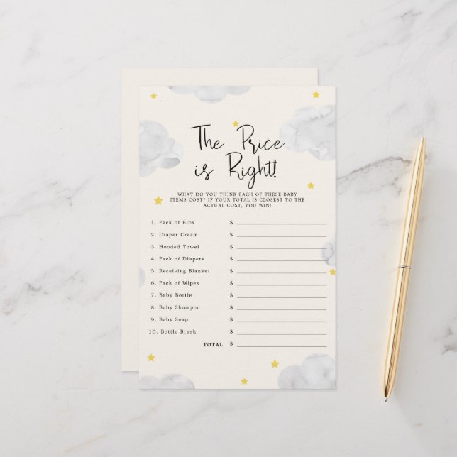 Clouds The Price is Right Baby Shower Game (Front/Back In Situ)