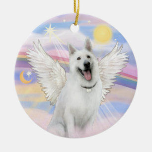 Clouds - White German Shepherd Ceramic Tree Decoration