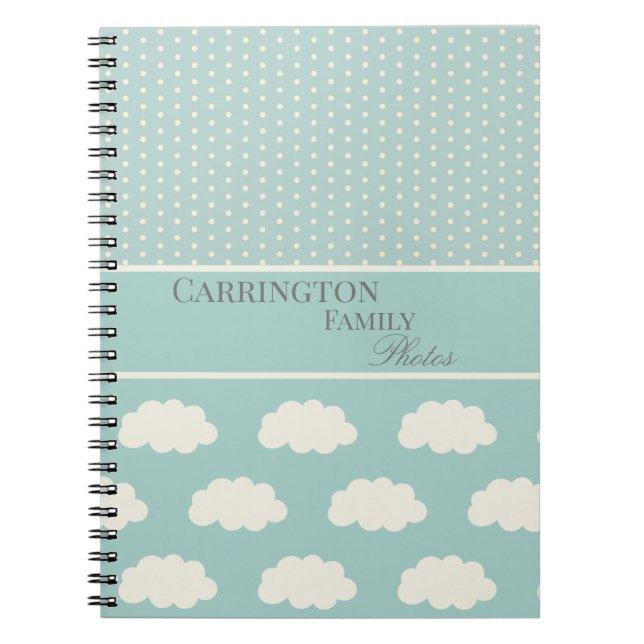 Clouds Your Name Polka Dots Green Notebook (Front)