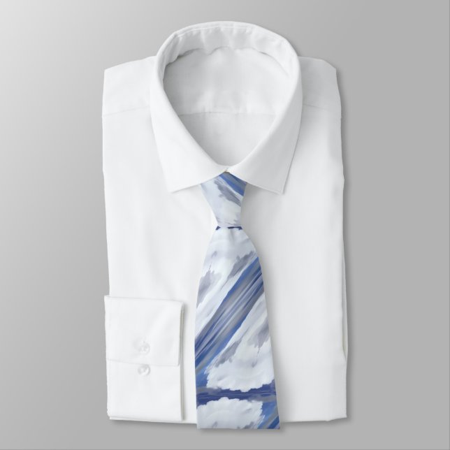 Cloudy Baby Blue Sky Abstract Pattern Tie (Tied)