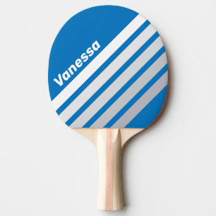 Cloudy Blue Sky Angled Striping with Name Ping Pong Paddle