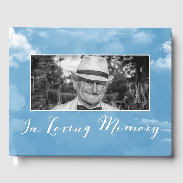 Cloudy Blue Sky Photo Memorial Service Guest Book (Front)