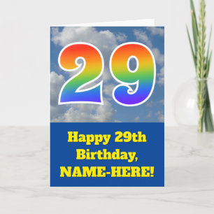 Cloudy Blue Sky, Rainbow Pattern "29" Birthday # Card