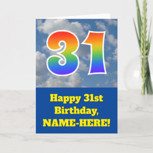 Cloudy Blue Sky, Rainbow Pattern "31" Birthday # Card