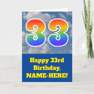Cloudy Blue Sky, Rainbow Pattern "33" Birthday # Card