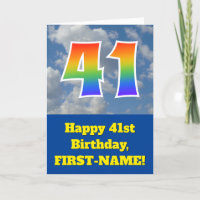 Cloudy Blue Sky, Rainbow Pattern "41" Birthday #