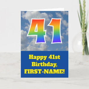 Cloudy Blue Sky, Rainbow Pattern "41" Birthday # Card