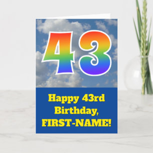 Cloudy Blue Sky, Rainbow Pattern "43" Birthday # Card