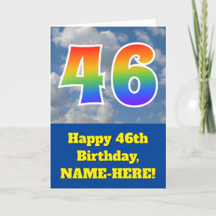 Cloudy Blue Sky, Rainbow Pattern "46" Birthday # Card