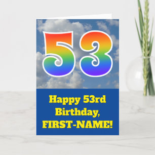 Cloudy Blue Sky, Rainbow Pattern "53" Birthday # Card