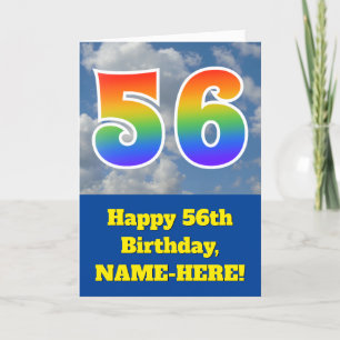Cloudy Blue Sky, Rainbow Pattern "56" Birthday # Card