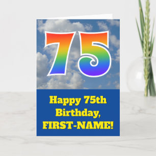 Cloudy Blue Sky, Rainbow Pattern "75" Birthday # Card