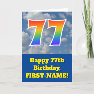 Cloudy Blue Sky, Rainbow Pattern "77" Birthday # Card