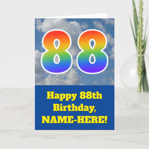 Cloudy Blue Sky, Rainbow Pattern "88" Birthday # Card