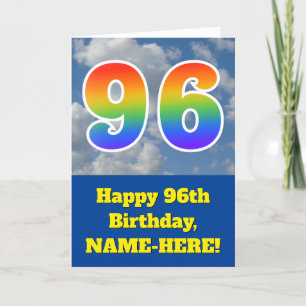 Cloudy Blue Sky, Rainbow Pattern "96" Birthday # Card