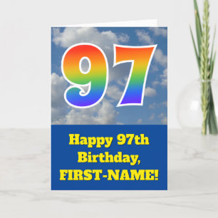 Cloudy Blue Sky, Rainbow Pattern "97" Birthday # Card