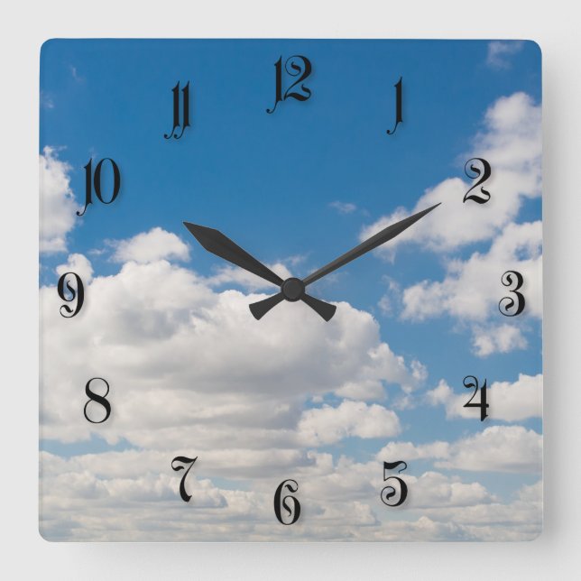 Cloudy blue sky square wall clock (Front)