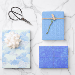 Cloudy Blue Textured Skies Wrapping Paper Sheet