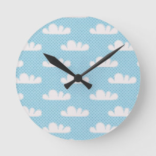 Cloudy Clouds Blue Dotty Sky Round Clock