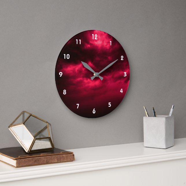 Cloudy Dark Red Sky Large Clock (Office)