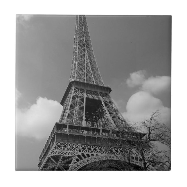 Cloudy Eiffel In Black and White, 2015 Ceramic Tile (Front)