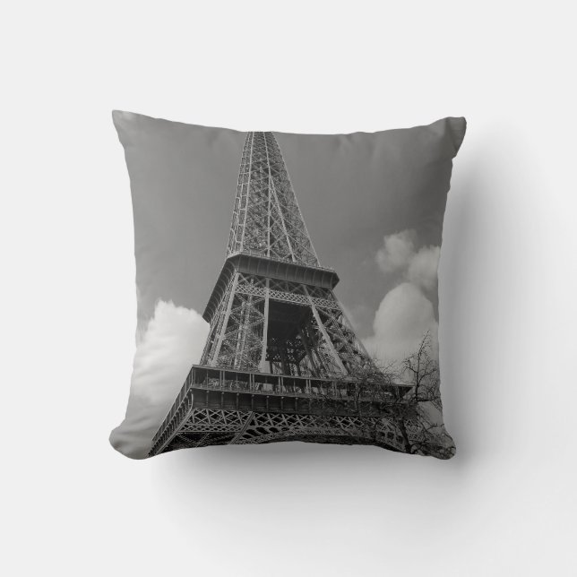 Cloudy Eiffel In Black and White, 2015 Cushion (Front)
