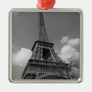 Cloudy Eiffel In Black and White, 2015 Metal Ornament