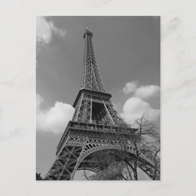 Cloudy Eiffel In Black and White, 2015 Postcard (Front)