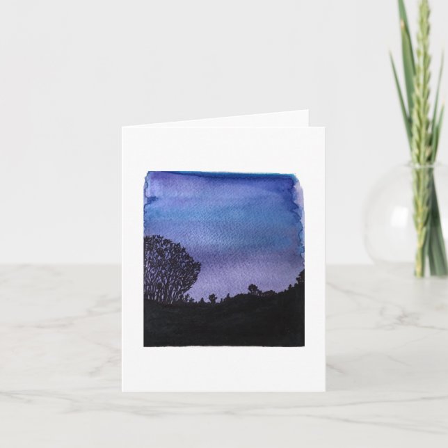 Cloudy Evening Watercolor Folded Note Card (Front)