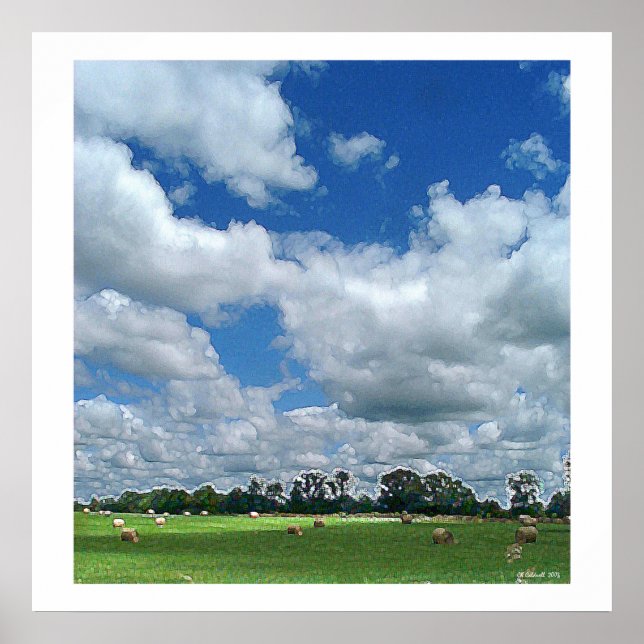 Cloudy Hay Field Poster (Front)