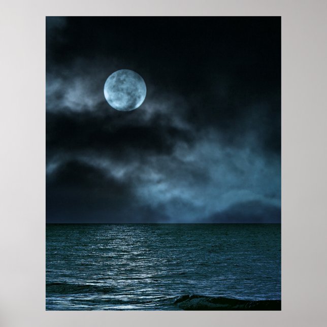 Cloudy Moon Shore at Night Poster (Front)