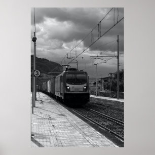 Cloudy Morning Freight: Italian Railway Scene Poster