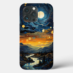 Cloudy Mountain Pointillism Style iPhone 13 Pro Case