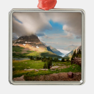 Cloudy Mountains Alpine Lake Metal Ornament