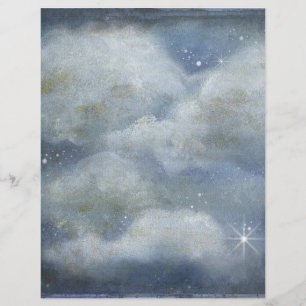 Cloudy Night Starry Sky Deep Blue Scrapbook Paper